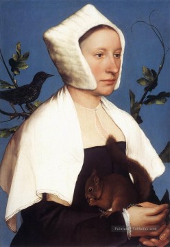  Holbein Peintre - Portrait d’une femme avec un écureuil et une Renaissance Starling Hans Holbein le Jeune